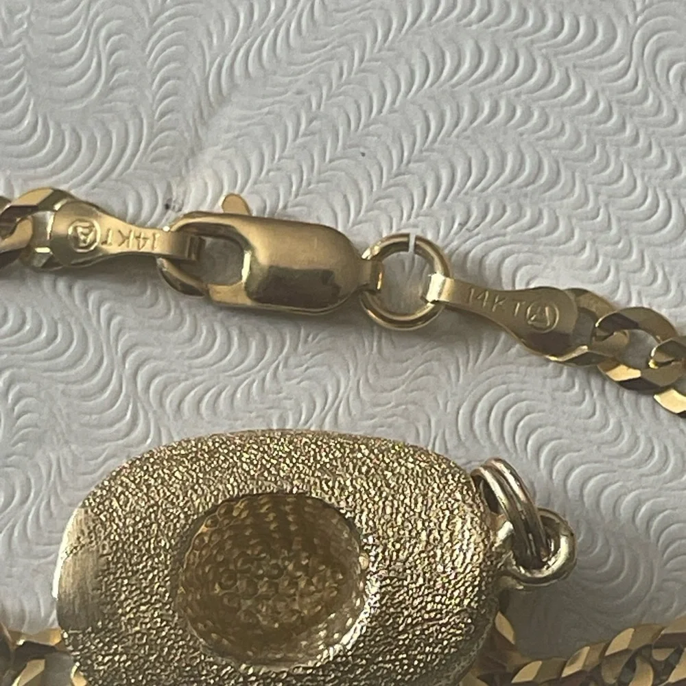 **+For Pablo only **** Italy 14k Gold curb link Bracelet with Sombrero Charm - Picture 7 of 14